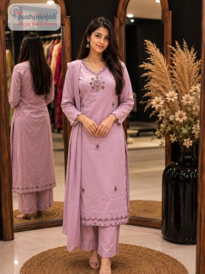 Lavender Embroidered Straight Fit Suit Set