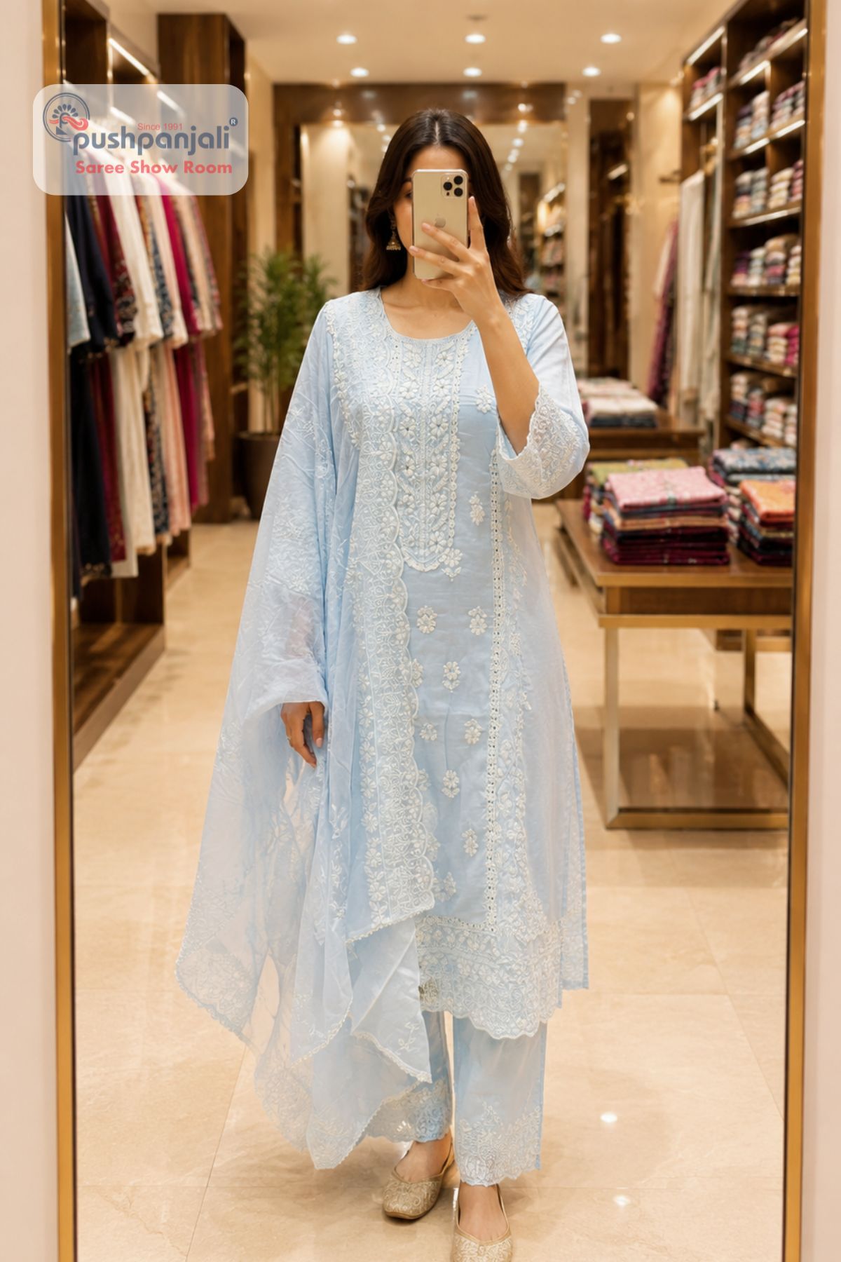 Powder Blue Embroidered Straight Fit Suit Set - Image 2