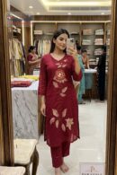 Wine Red Floral Embroidered Kurta Set with Dupatta