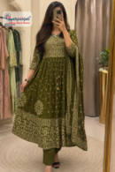 Mehendi Green Printed A-Line Kurta Set with Dupatta