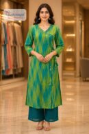 Lime Green Ikat Print Straight Kurta Pant Set