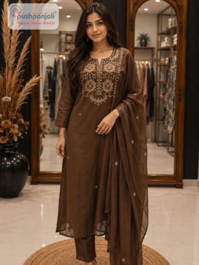 Chocolate Brown Royal Embroidered Straight Fit Suit Set