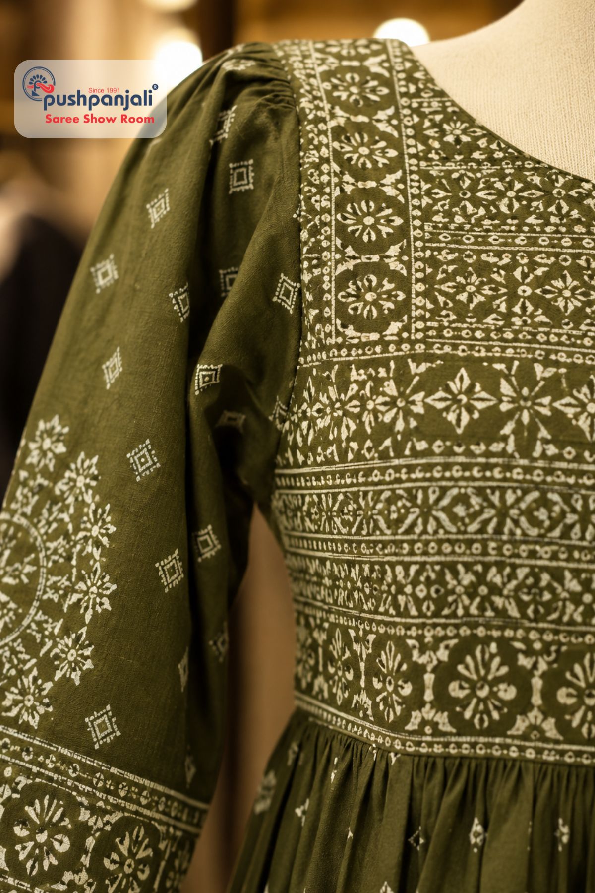 Mehendi Green Printed A-Line Kurta Set with Dupatta - Image 2