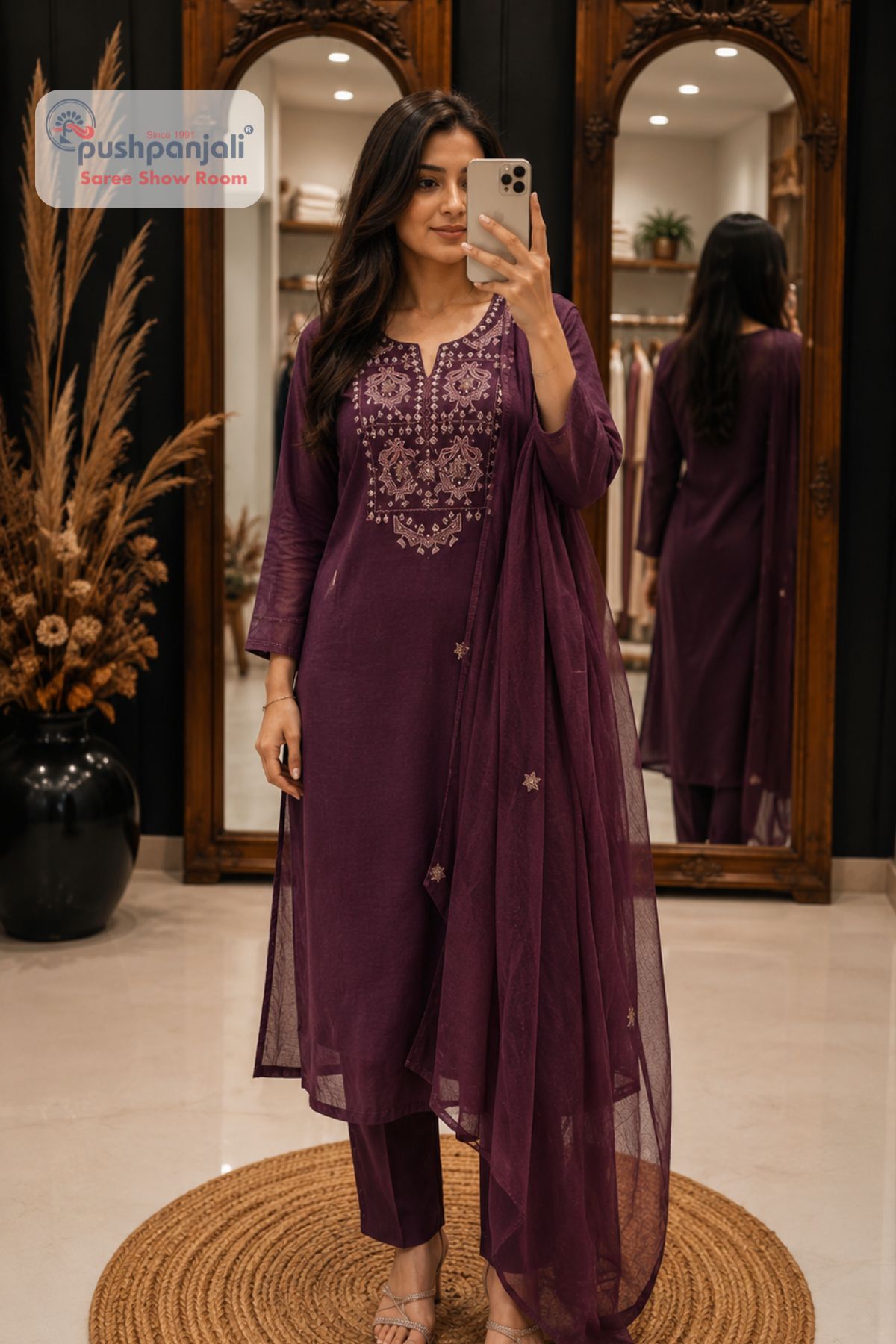Purple Heritage Embroidered Straight Fit Suit Set