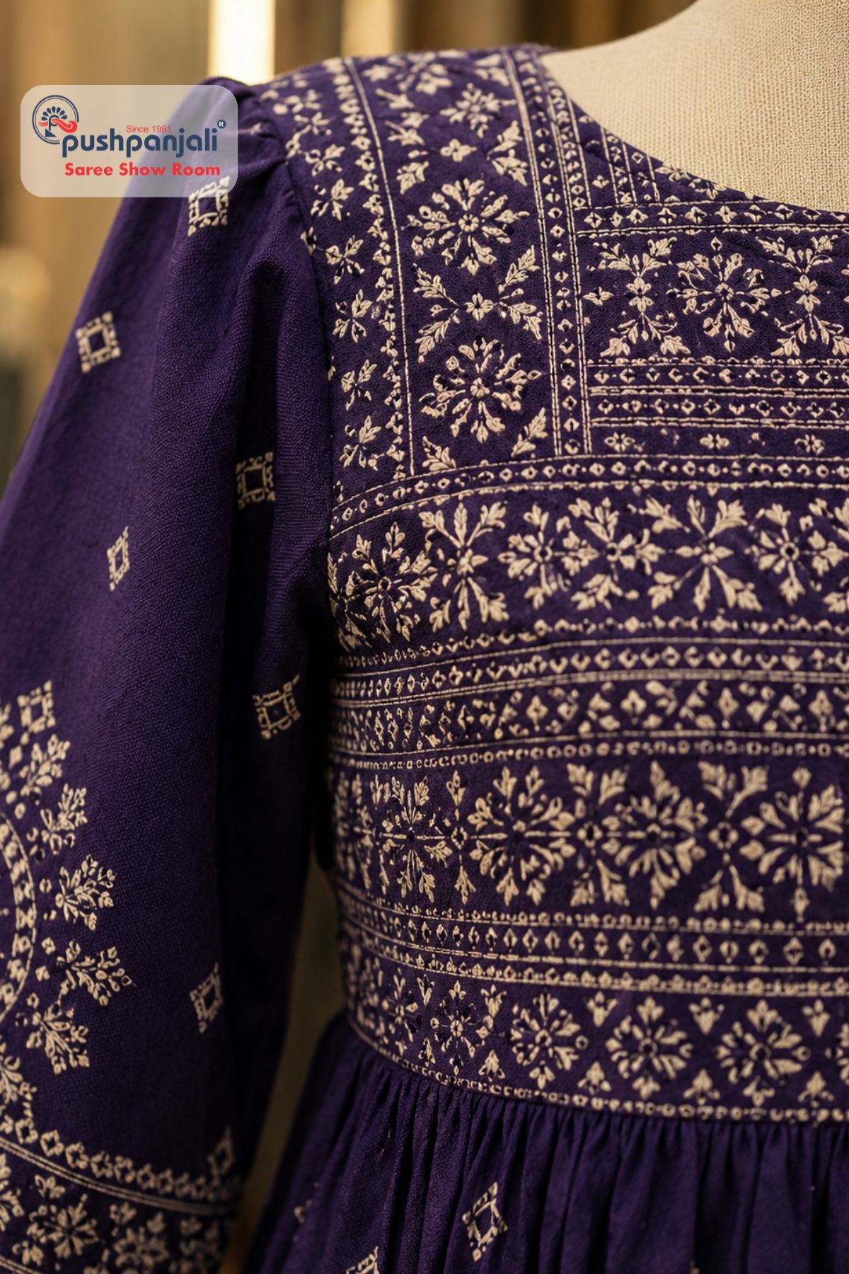 Royal Purple Printed A-Line Kurta Set with Dupatta - Image 2