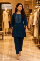 Navy Blue Embroidered Co-Ord Set for Women
