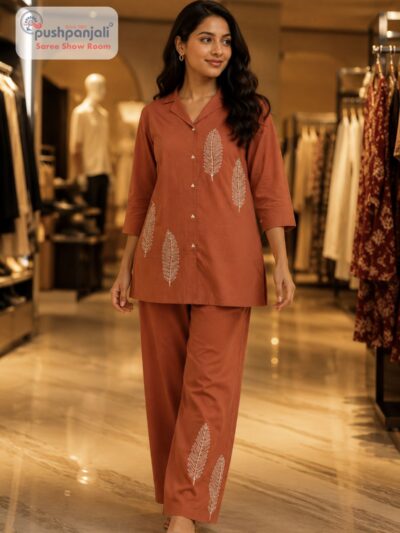 Rust Brown Printed Co-Ord Set for Women