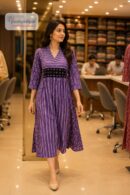 Purple Printed One Piece A-Line Midi Kurti Dress