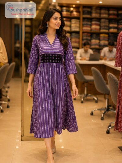 Purple Printed One Piece A-Line Midi Kurti Dress