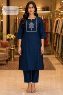 Purple Embroidered 2 Piece Kurti Pant Set