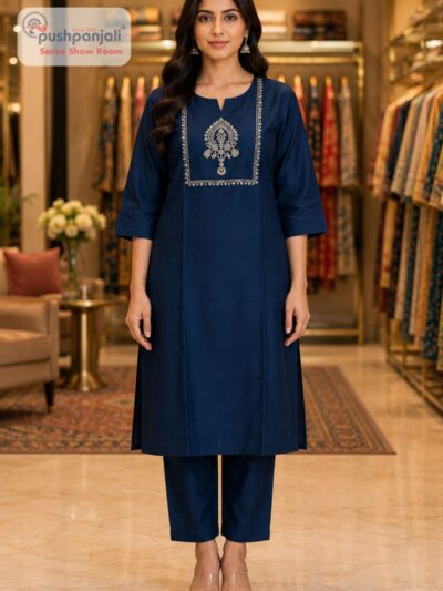 Purple Embroidered 2 Piece Kurti Pant Set