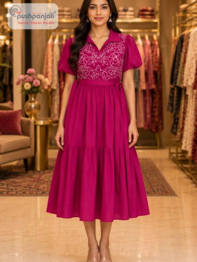 Rani Pink Embroidered One Piece Flared Dress
