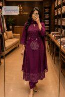 Wine Purple Printed Anarkali Kurta Set