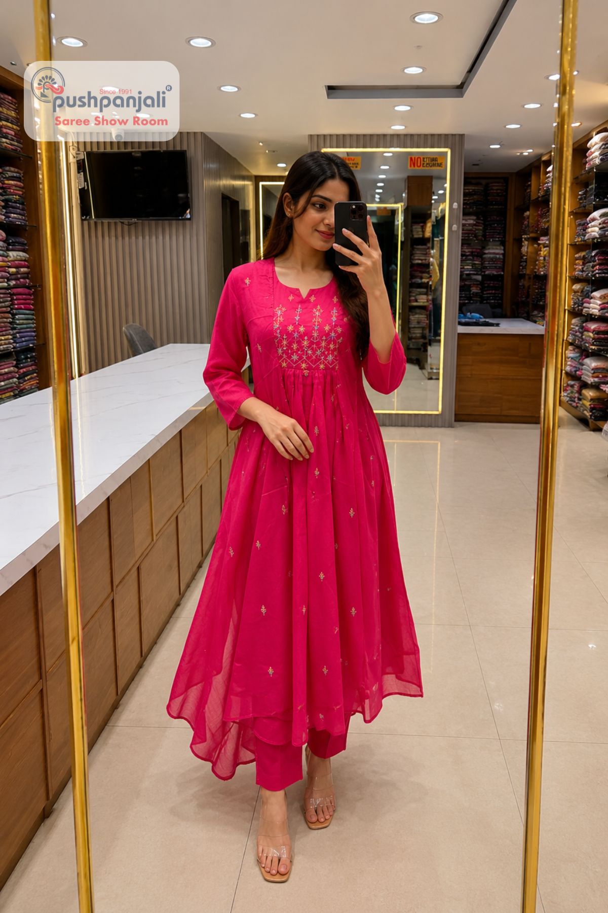 Rani Pink Embroidered Anarkali Suit Set with Dupatta - Image 3