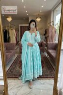 Pastel Mint Green Chikankari A-Line Kurta Set with Dupatta