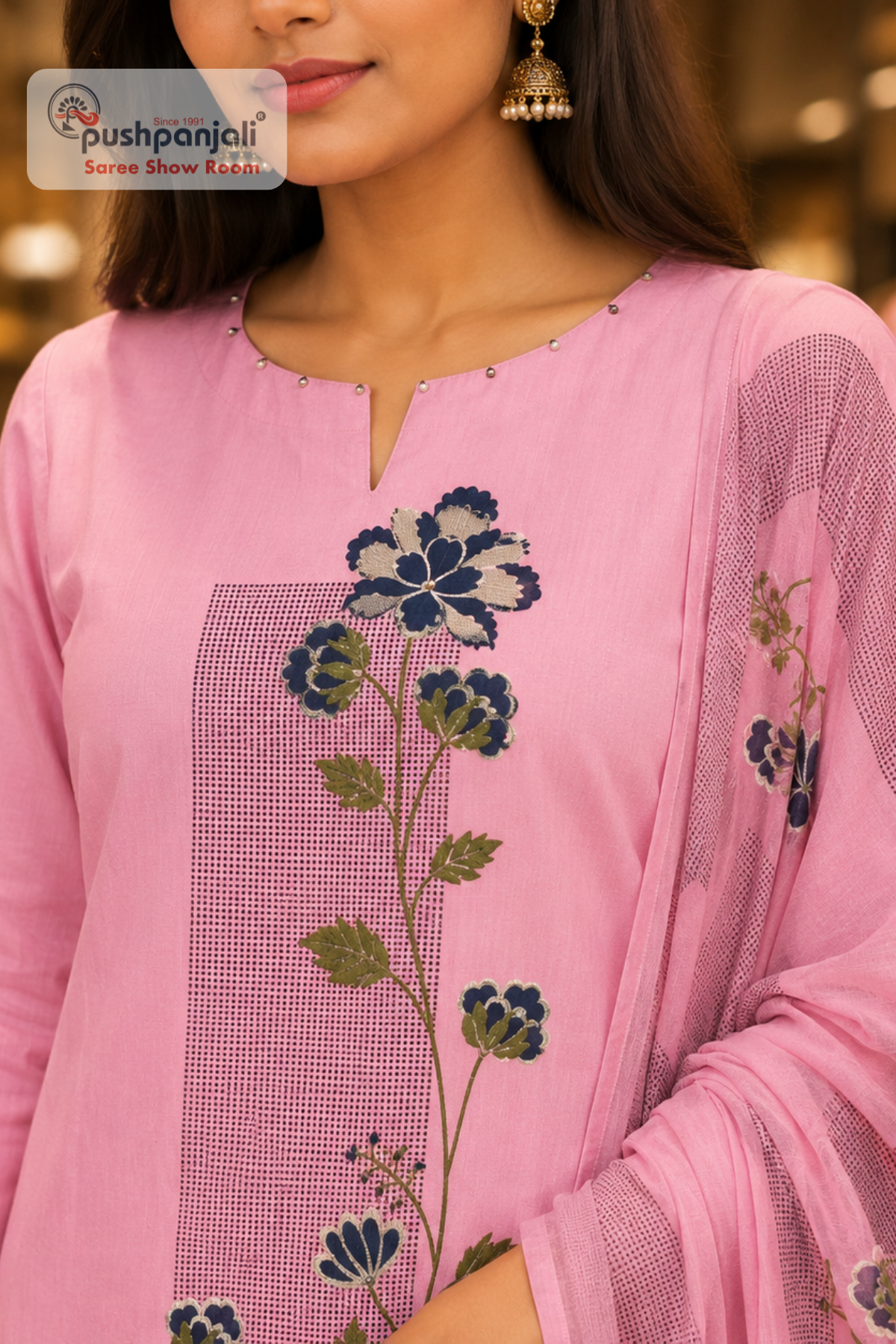 Baby Pink Embroidered straight Kurta Set with Dupatta - Image 2