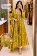 Mustard Yellow Floral Printed A-Line Suit Set with Dupatta