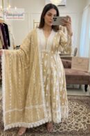 Cream Beige Chikankari A-Line Kurta Set with Dupatta