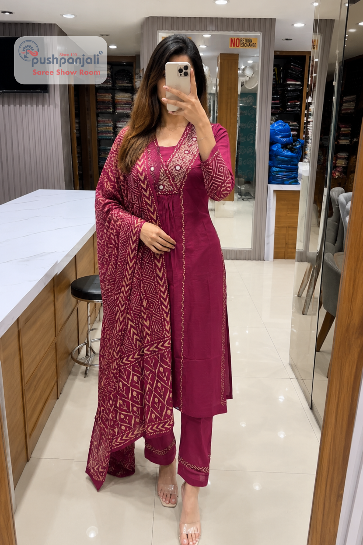 Rani Pink Straight Fit Suit Set with Dupatta - Image 2