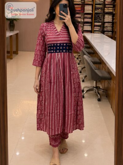 Maroon Printed One Piece A-Line Kurti Set