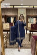 Navy Blue Embroidered Straight Kurta Set with Dupatta