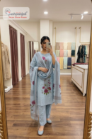 Pastel Sky Blue Embroidered Straight Kurta Set with Dupatta