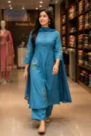 Sky Blue Embroidered A-Line Kurta Set with Dupatta