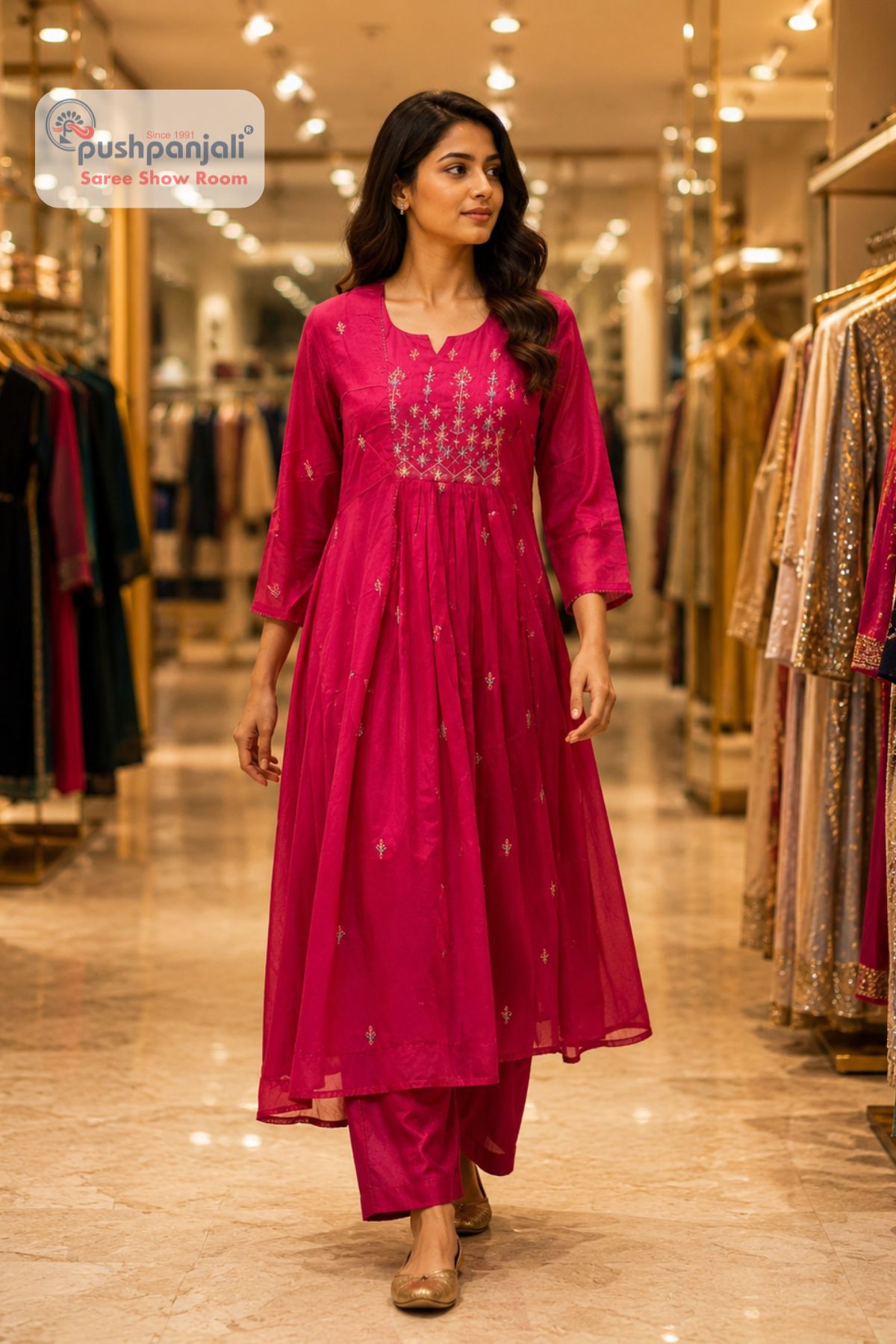 Rani Pink Embroidered Anarkali Suit Set with Dupatta - Image 2