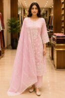 Baby Pink Embroidered Straight Fit Suit Set