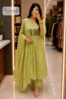 Lime Yellow Embroidered Anarkali Suit Set with Dupatta