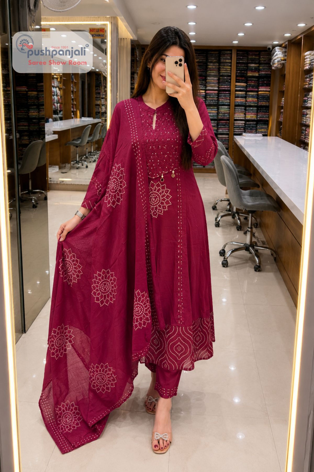 Magenta Pink A-Line Ethnic Kurta Set with Embellished Dupatta - Image 2