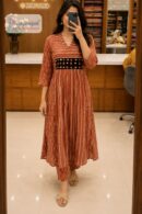 Rust Orange Printed One Piece A-Line Kurti Set