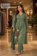 Pista Green Floral Embroidered A-Line Kurta Set with Dupatta