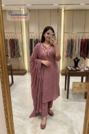 Dusty Rose Embroidered Straight Kurta Set with Dupatta