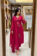 Rani Pink Floral Mul Cotton Kurta Set with Dupatta