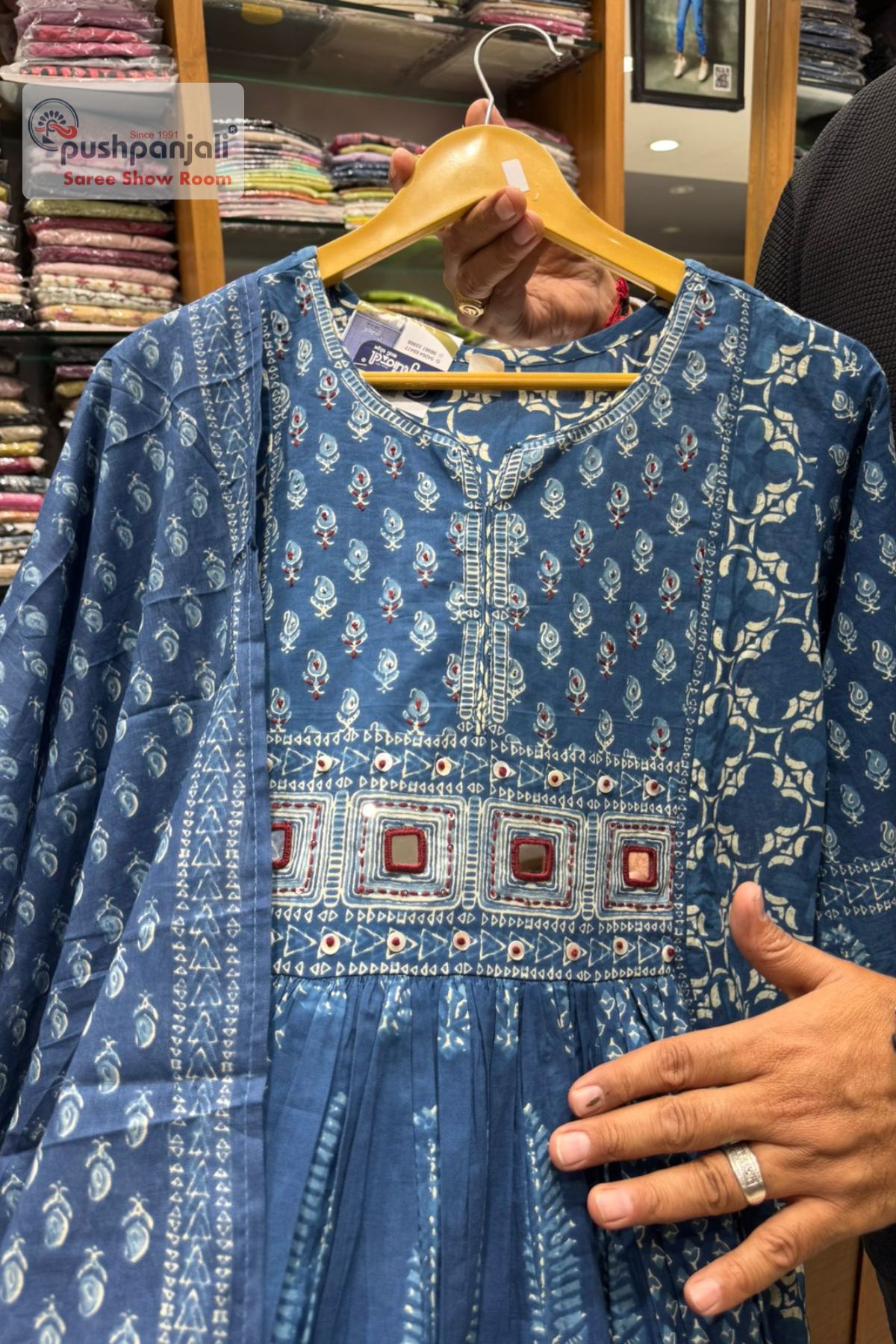 Indigo Blue Printed A-Line Kurta Set with Dupatta - Image 2