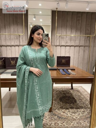 Tiffany Blue Embroidered Straight Kurta Set with Dupatta