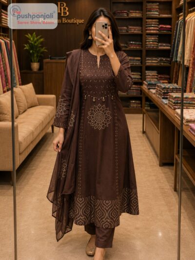 Chocolate Brown Printed Anarkali Kurta Set