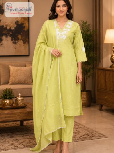 Pista Green Embroidered Straight Fit Suit Set with Dupatta
