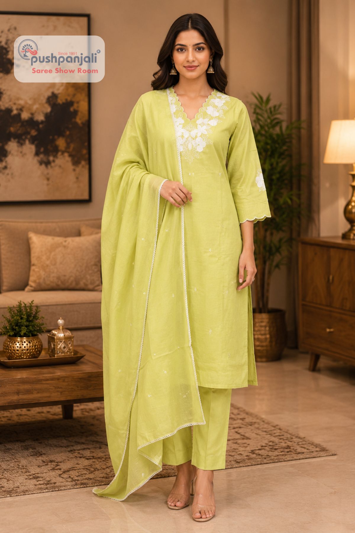 Pista Green Embroidered Straight Fit Suit Set with Dupatta