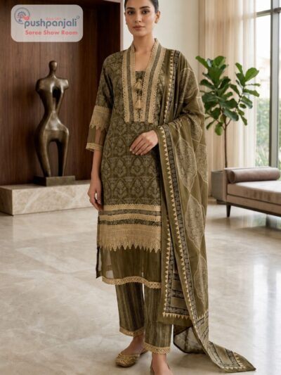 Olive Green Designer Straight Fit Suit Set with Dupatta