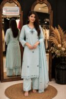 Pastel Mint Green Embroidered Straight Fit Suit Set