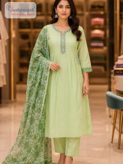 Pastel Lime Green Straight Fit Suit Set with Printed Dupatta