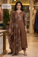Chocolate Brown Straight Fit Ethnic Suit Set with Printed Dupatta