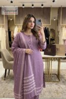 Mauve Pink Embroidered Straight Kurta Set with Dupatta
