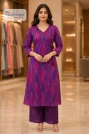 Purple Ikat Print Straight Kurta Pant Set