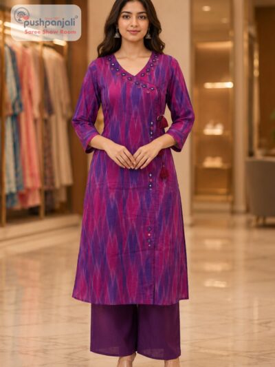 Purple Ikat Print Straight Kurta Pant Set