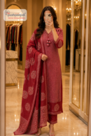 Maroon Printed Straight Fit Suit Set with Dupatta