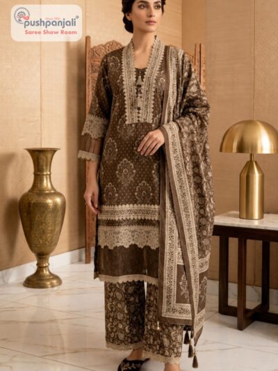 Coffee Brown Designer Straight Fit Suit Set with Printed Dupatta