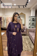 Purple Embroidered Straight Kurta Set with Dupatta